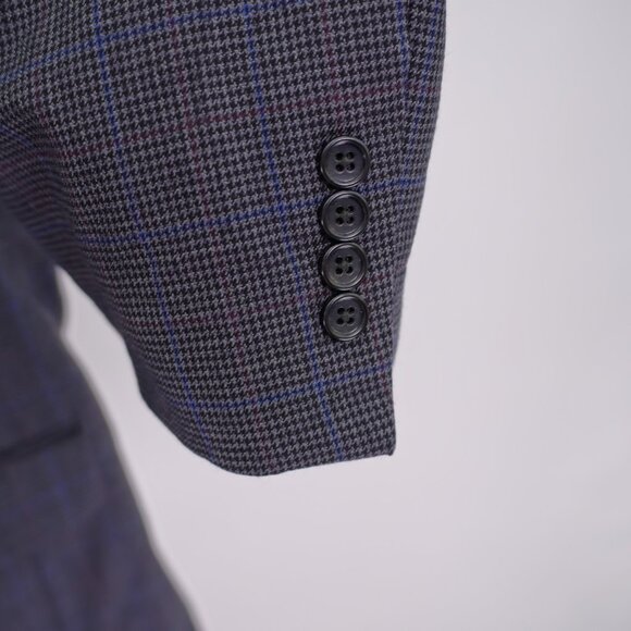 Jos A Bank Regal Fit Wool Gray Black Houndstooth W/ Purple Blue Windowpane 50L‎ - Picture 3 of 13
